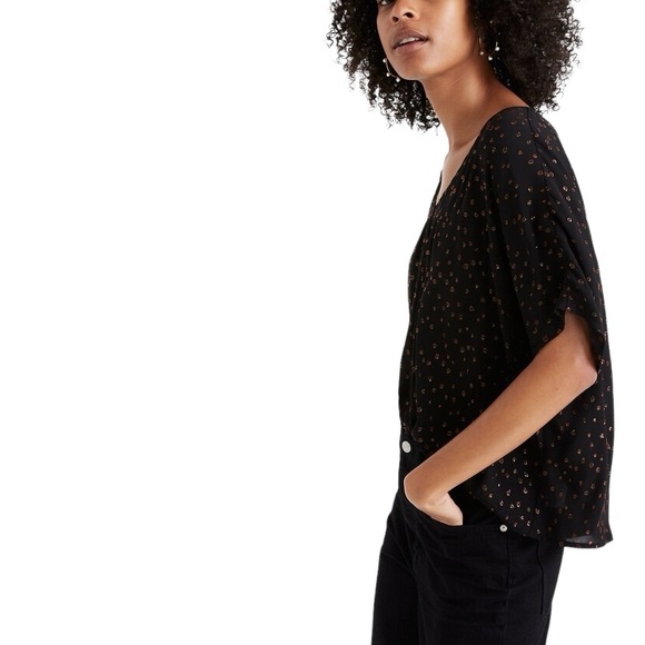 Madewell Black Rhyme Top in Metallic Dot Short Sleeve Blouse (L) - Picture 6 of 15